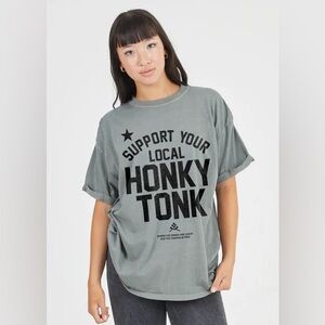 Girl Dangerous Support Your Local Honky Tonk Grey Green Boyfriend Tee sz S